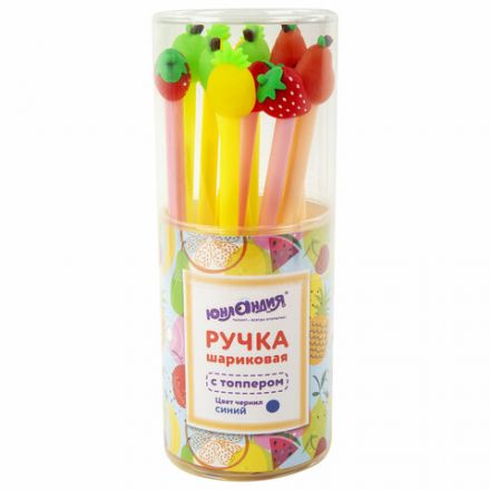 Ручка с топпером шариковая ЮНЛАНДИЯ "Фрукт", корпус ассорти, СИНЯЯ, пишущий узел 0,7 мм, 143810 Ручка с топпером шариковая ЮНЛАНДИЯ "Фрукт", корпус ассорти, СИНЯЯ, пишущий узел 0,7 мм, 143810