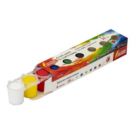 Краски акриловые для рисования и хобби ОСТРОВ СОКРОВИЩ 6 цветов по 25 мл, 191688 Краски акриловые для рисования и хобби ОСТРОВ СОКРОВИЩ 6 цветов по 25 мл, 191688