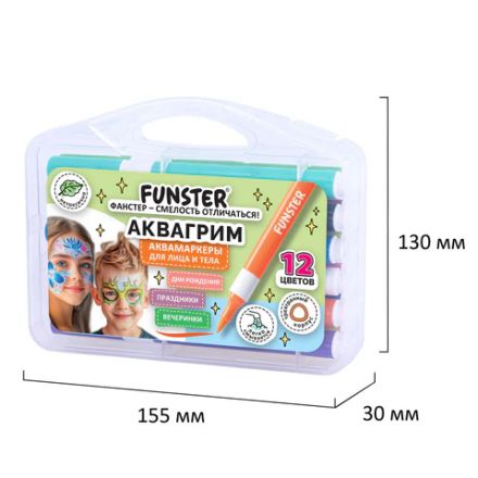 Аквагрим аквамаркеры для лица и тела, 12 цветов, FUNSTER (ФАНСТЕР), пластиковый кейс, 152609 Аквагрим аквамаркеры для лица и тела, 12 цветов, FUNSTER (ФАНСТЕР), пластиковый кейс, 152609