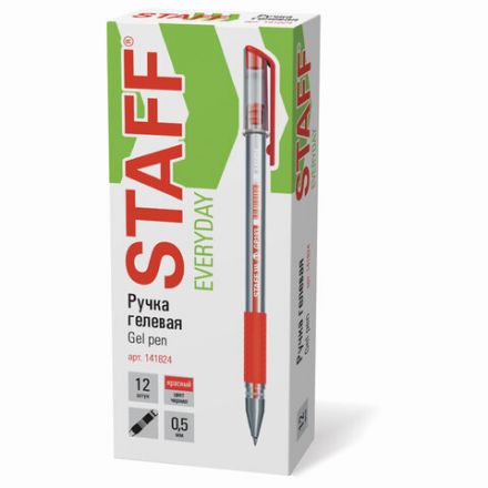 Ручка гелевая с грипом STAFF "EVERYDAY" GP-193, КРАСНАЯ, корпус прозрачный, узел 0,5 мм, линия письма 0,35 мм, 141824 Ручка гелевая с грипом STAFF "EVERYDAY" GP-193, КРАСНАЯ, корпус прозрачный, узел 0,5 мм, линия письма 0,35 мм, 141824