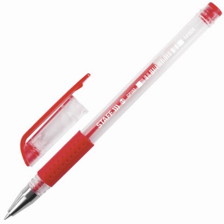 Ручка гелевая с грипом STAFF "EVERYDAY" GP-193, КРАСНАЯ, корпус прозрачный, узел 0,5 мм, линия письма 0,35 мм, 141824 Ручка гелевая с грипом STAFF "EVERYDAY" GP-193, КРАСНАЯ, корпус прозрачный, узел 0,5 мм, линия письма 0,35 мм, 141824
