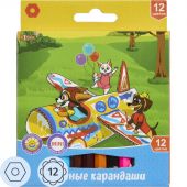 Карандаши цветные 12 цв 6-гран №1School Шустрики короткие, 88 мм