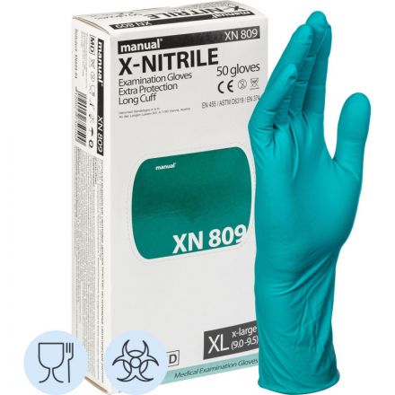 Перчатки мед.смотров. нитрил.,нестер., зеленый ,MANUAL XN 809 (XL) 25пар,ПС Перчатки мед.смотров. нитрил.,нестер., зеленый ,MANUAL XN 809 (XL) 25пар,ПС
