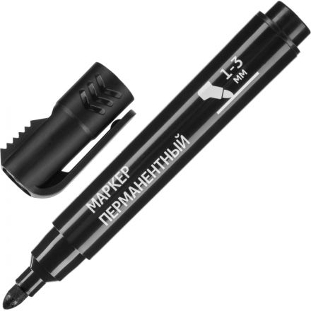 Маркер перманентный Attache, 1-3 мм, черный, с насечками Маркер перманентный Attache, 1-3 мм, черный, с насечками