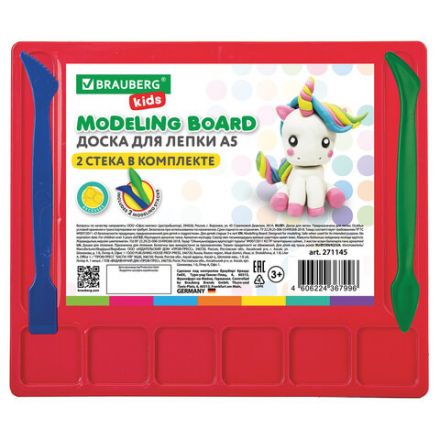 Доска для лепки с отделениями и 2 стеками А5, 200х170 мм, ассорти, BRAUBERG KIDS, 271145 Доска для лепки с отделениями и 2 стеками А5, 200х170 мм, ассорти, BRAUBERG KIDS, 271145