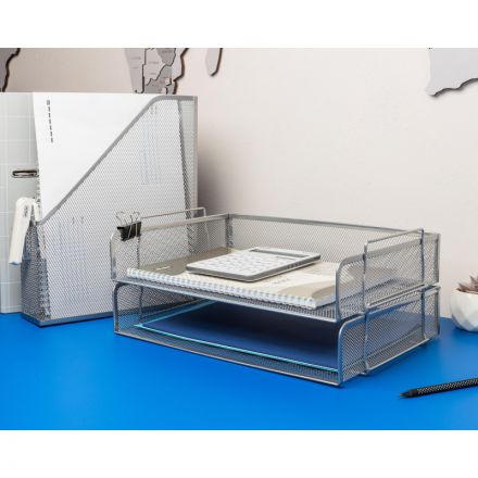 Лоток для бумаг горизонтальный поперечный Attache (металлическая сетка, высота 80 мм, серебро) Лоток для бумаг горизонтальный поперечный Attache (металлическая сетка, высота 80 мм, серебро)