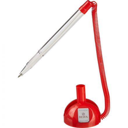 Ручка шариковая на красной подставке Beifa синяя на липучке с пружиной (толщина линии 0.5 мм)