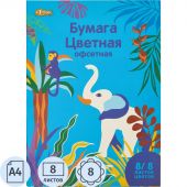 Бумага цветная №1School, 8л, 8цв, А4, Живая природа, офсет