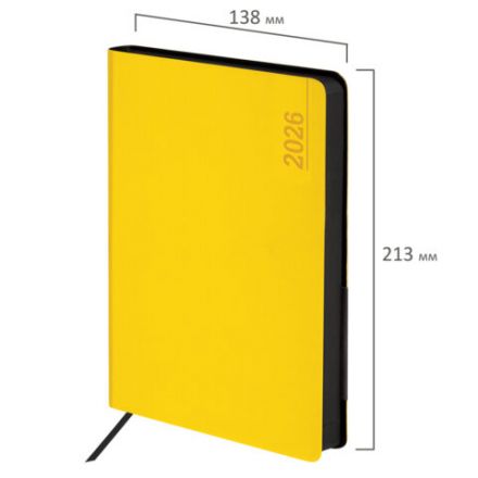 Ежедневник датированный 2026 А5 138x213 мм, BRAUBERG "Metropolis Mix", под кожу, гибкий, желтый, 117441 Ежедневник датированный 2026 А5 138x213 мм, BRAUBERG "Metropolis Mix", под кожу, гибкий, желтый, 117441