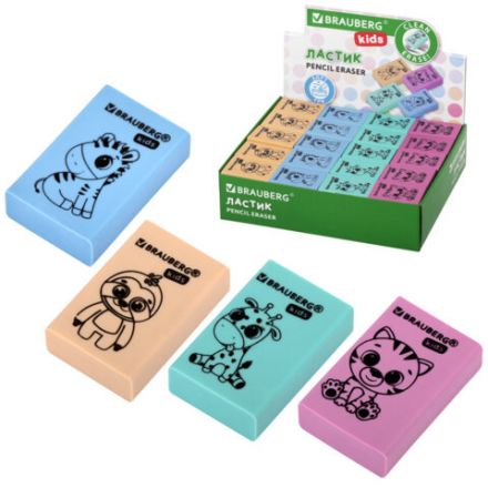 Ластик BRAUBERG KIDS "Школьный", 26х17х7 мм, прямоугольный, пастельные цвета ассорти, 271991 Ластик BRAUBERG KIDS "Школьный", 26х17х7 мм, прямоугольный, пастельные цвета ассорти, 271991