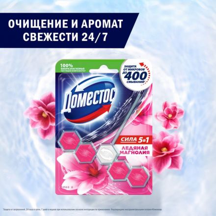 Блок для унитаза Domestos POWER 5 Ледяная магнолия 55гр на блистере