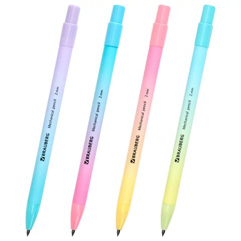 Карандаш механический цанговый 2 мм, BRAUBERG "Grade" PASTEL, HB, встроенная точилка, корпус ассорти, 181961