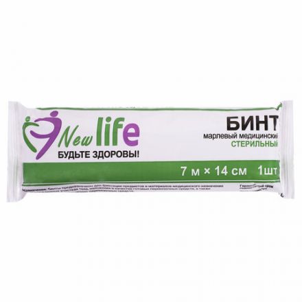 Бинт марлевый стерильный NEW LIFE 7 м х 14 см, плотность 36 (±2) г/м2, индивидуальная упаковка, 215991 Бинт марлевый стерильный NEW LIFE 7 м х 14 см, плотность 36 (±2) г/м2, индивидуальная упаковка, 215991