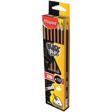 Карандаш чернографитный Maped BLACK PEP'S 2B,дерево,трехгран,ластик,851722 Карандаш чернографитный Maped BLACK PEP'S 2B,дерево,трехгран,ластик,851722