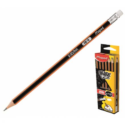 Карандаш чернографитный Maped BLACK PEP'S 2B,дерево,трехгран,ластик,851722 Карандаш чернографитный Maped BLACK PEP'S 2B,дерево,трехгран,ластик,851722
