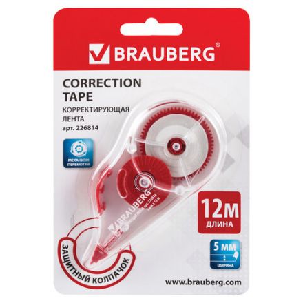Корректирующая лента BRAUBERG, 5 мм х 12 м, корпус прозрачный, механизм перемотки, блистер, 226814 Корректирующая лента BRAUBERG, 5 мм х 12 м, корпус прозрачный, механизм перемотки, блистер, 226814