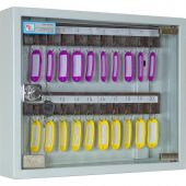 Шкаф для ключей Мн КЛ-20С б светло-серый (на 20 ключей, металл/стекло), 20 брелков в комплекте