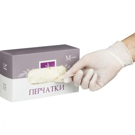 Мед.смотров. перчатки латекс, н/о, (M), 50 пар/уп