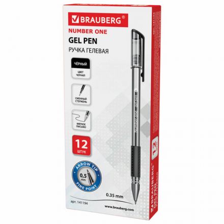 Ручка гелевая с грипом BRAUBERG "Number One", ЧЕРНАЯ, узел 0,5 мм, линия письма 0,35 мм, 141194 Ручка гелевая с грипом BRAUBERG "Number One", ЧЕРНАЯ, узел 0,5 мм, линия письма 0,35 мм, 141194