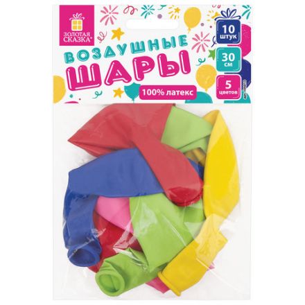 Шары воздушные ЗОЛОТАЯ СКАЗКА, 12" (30 см), КОМПЛЕКТ 10 штук, ассорти 5 цветов, пакет, 105013 Шары воздушные ЗОЛОТАЯ СКАЗКА, 12" (30 см), КОМПЛЕКТ 10 штук, ассорти 5 цветов, пакет, 105013