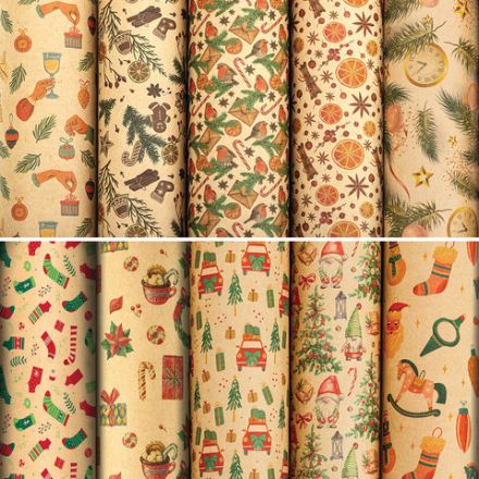 Бумага упаковочная подарочная новогодняя "Christmas Kraft", 70х100 см, 10 дизайнов ассорти, ЗОЛОТАЯ СКАЗКА, 592053 Бумага упаковочная подарочная новогодняя "Christmas Kraft", 70х100 см, 10 дизайнов ассорти, ЗОЛОТАЯ СКАЗКА, 592053