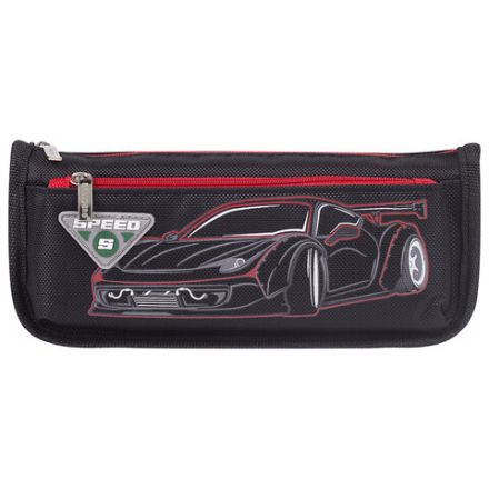 Пенал мягкий ЮНЛАНДИЯ, 2 отделения, полиэстер, "Speed car", черный, 21х6х9 см, 270273