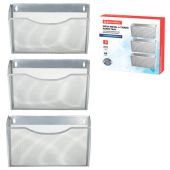 Лотки для бумаг настенные 3 штуки формат А4 BRAUBERG "Germanium", серебристый, 231975