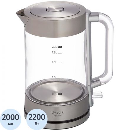 Чайник электрический Timberk T-EK27G04, стекло, 2200Вт, 2л, белый Чайник электрический Timberk T-EK27G04, стекло, 2200Вт, 2л, белый