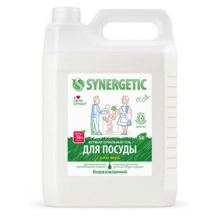 Гель для мытья посуды антибактериальный 5 л, SYNERGETIC "Алоэ", канистра, 103503 Гель для мытья посуды антибактериальный 5 л, SYNERGETIC "Алоэ", канистра, 103503