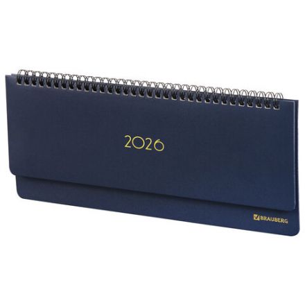 Планинг датированный 2026 305х140 мм BRAUBERG "Select", под кожу, темно-синий, 117231
