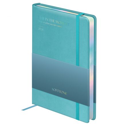 Ежедневник датированный 2026г., А5, 176л., твердый переплет, кожзам, Greenwich Line "Softone. Sky", бирюзовый, отд.фольгой, голографический срез Ежедневник датированный 2026г., А5, 176л., твердый переплет, кожзам, Greenwich Line "Softone. Sky", бирюзовый, отд.фольгой, голографический срез