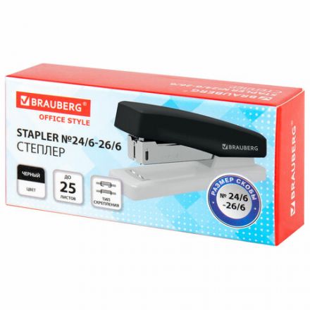 Степлер №24/6, 26/6 BRAUBERG "STYLE", до 25 листов, черный, 272747 Степлер №24/6, 26/6 BRAUBERG "STYLE", до 25 листов, черный, 272747