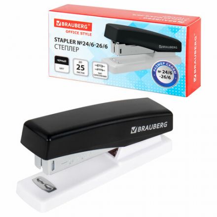 Степлер №24/6, 26/6 BRAUBERG "STYLE", до 25 листов, черный, 272747 Степлер №24/6, 26/6 BRAUBERG "STYLE", до 25 листов, черный, 272747