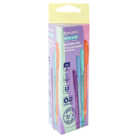 Ручка шариковая масляная BRAUBERG "Extra Glide Soft Pastel", СИНЯЯ, узел 0,7 мм, линия письма 0,35 мм, 144073
