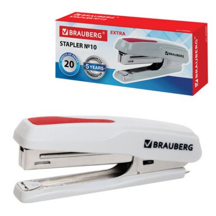 Степлер №10 BRAUBERG "Extra", до 20 листов, антистеплер, серо-красный, 229082 Степлер №10 BRAUBERG "Extra", до 20 листов, антистеплер, серо-красный, 229082