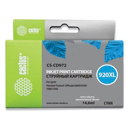Картридж струйный CACTUS (CS-CD972) для HP Officejet 6000/6500/7000, голубой Картридж струйный CACTUS (CS-CD972) для HP Officejet 6000/6500/7000, голубой