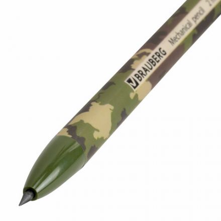 Карандаш механический цанговый 2 мм, BRAUBERG PRINT MILITARY, HB, встроенная точилка, корпус ассорти, 181962 Карандаш механический цанговый 2 мм, BRAUBERG PRINT MILITARY, HB, встроенная точилка, корпус ассорти, 181962