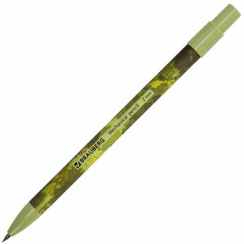 Карандаш механический цанговый 2 мм, BRAUBERG PRINT MILITARY, HB, встроенная точилка, корпус ассорти, 181962