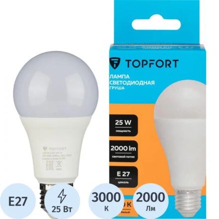 Лампа светодиодная Topfort E27 25W 3000K груша Лампа светодиодная Topfort E27 25W 3000K груша