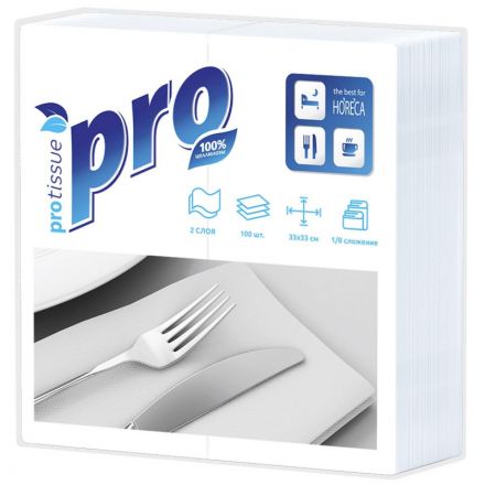 Салфетки бумажные PROtissue белые 33х33 2 слоя 1/8 слож 16г C233 Салфетки бумажные PROtissue белые 33х33 2 слоя 1/8 слож 16г C233