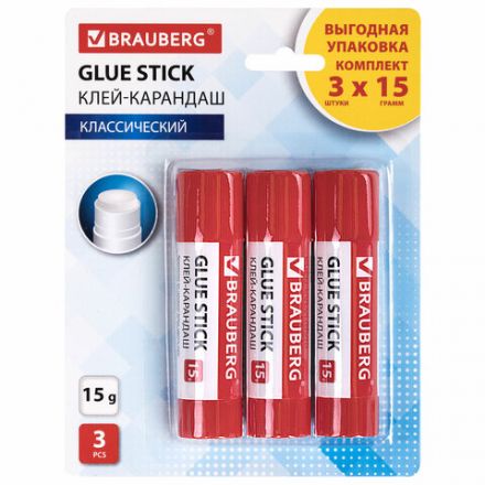 Клей-карандаш 15 г ВЫГОДНАЯ УПАКОВКА BRAUBERG, 3 штуки на блистере, 271307 Клей-карандаш 15 г ВЫГОДНАЯ УПАКОВКА BRAUBERG, 3 штуки на блистере, 271307