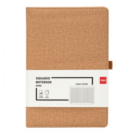 Блокнот Deli А5 96л 80 г/м тверд.облож, кл.5x5мм,петл/ручк,хаки кожа EN118G