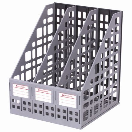 Лоток вертикальный для бумаг BRAUBERG "MAXI Plus", 240 мм, 3 отделения, сетчатый, сборный, серый, 237014 Лоток вертикальный для бумаг BRAUBERG "MAXI Plus", 240 мм, 3 отделения, сетчатый, сборный, серый, 237014