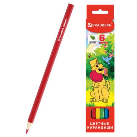Карандаши цветные BRAUBERG "My lovely dogs", 6 цветов, шестигранные, грифель 3 мм, натуральное дерево, 180518 Карандаши цветные BRAUBERG "My lovely dogs", 6 цветов, шестигранные, грифель 3 мм, натуральное дерево, 180518