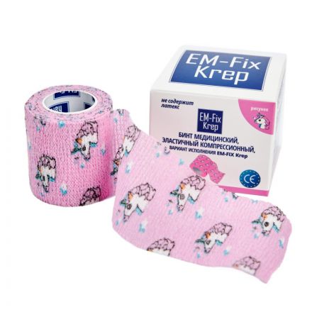 Перевяз. ср-ва Бинт эласт 5см х 4,5м EM-FIX KREP, детский с  рисунком, роз