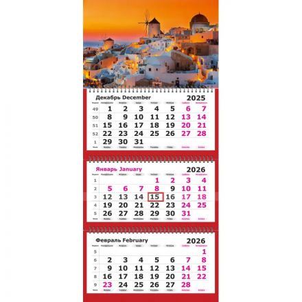 Календарь настенный 3-х блочный 2026 Attache, 305х675, Города мира, 80г