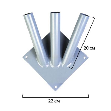 Кронштейн под флаги на три древка, квадратное основание, три точки крепления, металл Кронштейн под флаги на три древка, квадратное основание, три точки крепления, металл
