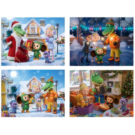 Пазл картонный "Чебурашка – Новый год", 24/35/60 элементов, АССОРТИ, 300х215 мм, 4 вида, РК