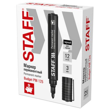 Маркер перманентный STAFF "Basic Budget PM-125", ЧЕРНЫЙ, круглый наконечник 3 мм, 152174 Маркер перманентный STAFF "Basic Budget PM-125", ЧЕРНЫЙ, круглый наконечник 3 мм, 152174