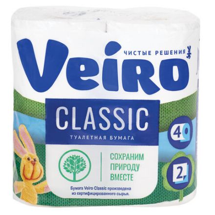 Бумага туалетная бытовая, спайка 4 шт., 2-х слойная (4х17,5 м), VEIRO Classic (Вейро), белая, 5с24 Бумага туалетная бытовая, спайка 4 шт., 2-х слойная (4х17,5 м), VEIRO Classic (Вейро), белая, 5с24